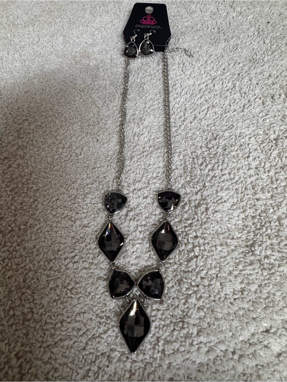 Paparazzi Silver-Tone Necklace and Earrings - Black Stones